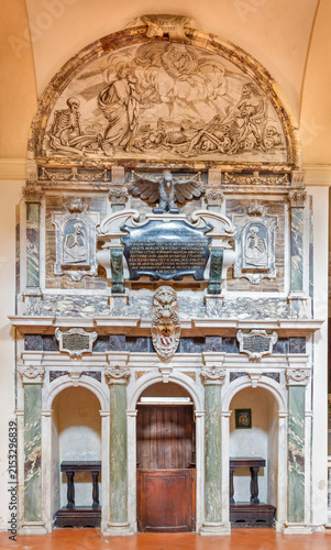 Картината върху платно PISA, ITALY - JUNE 22, 2026: The Funerary monument of Giovanni Battista Ruschi in church Chiesa di San Frediano by Domenico Cresti (1653)