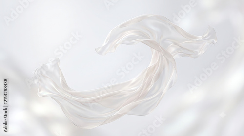A translucent pearlescent silk wave floats across a luminous white background, creating a refined luxury backdrop for skincare, cosmetics, perfume, jewelry and elegant branding.