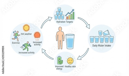 SEO Title:
Daily Hydration Intake Guide with Human Silhouette and Water Glass Wellness Infographic