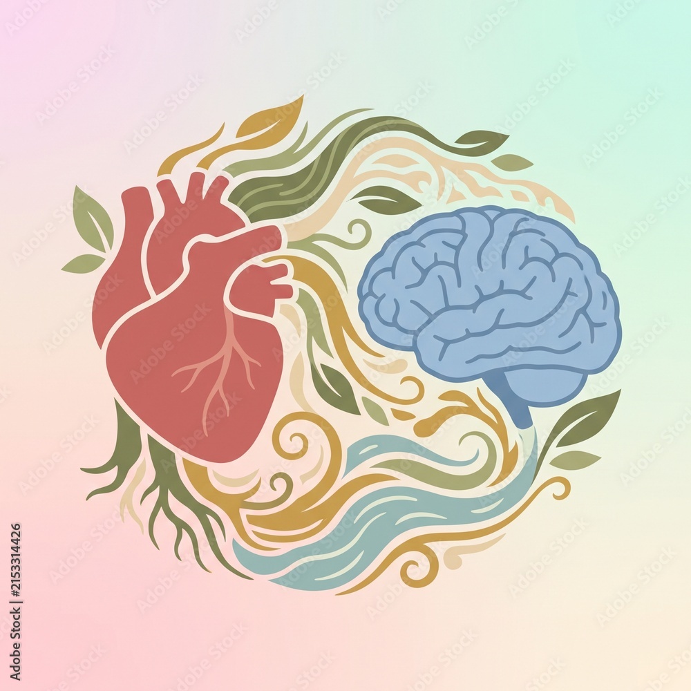 Fototapeta premium Illustration of Heart and Brain Connection
