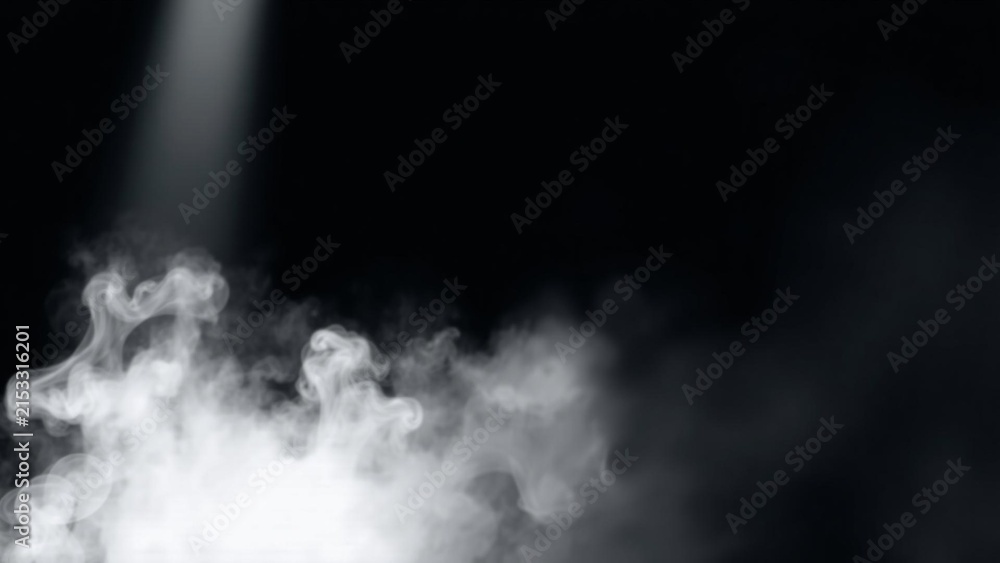 Fototapeta premium White smoke or steam isolated on black background, abstract fog texture for overlay or design element