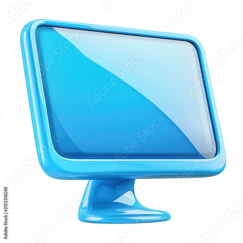 Blue glossy 3d display screen with blank transparent background representing modern digital technology interface