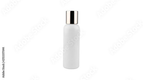 Blank White Cosmetic Bottle Mockup with Silver Metallic Cap Isolated on White Background for Branding