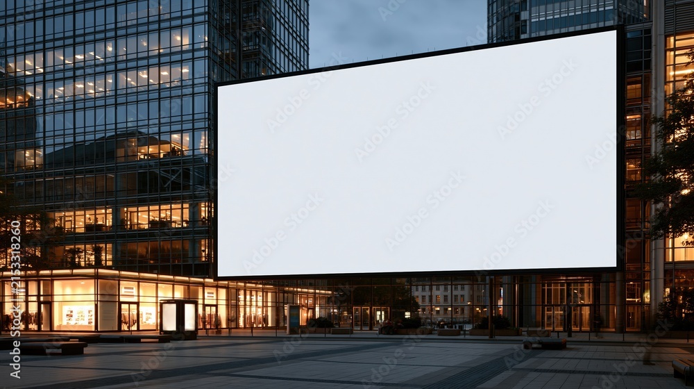 Fototapeta premium Large Blank Digital Billboard Displaying White Screen in Modern City Square at Dusk