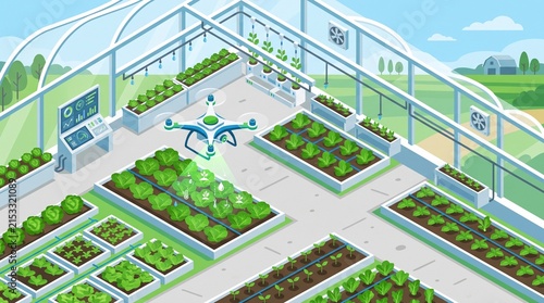 Innovative automated drone technology revolutionizing modern greenhouse agricultural production
