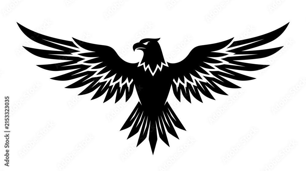 Naklejka premium Bold eagle icon with expansive wingspan silhouette.