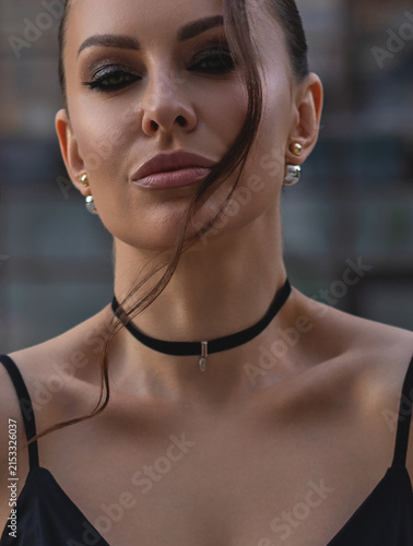 Portrait of a beautiful woman with evening makeup