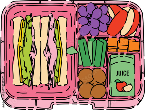Canvastavla Colorful School Bento with Sandwiches Snacks and Juice Box
