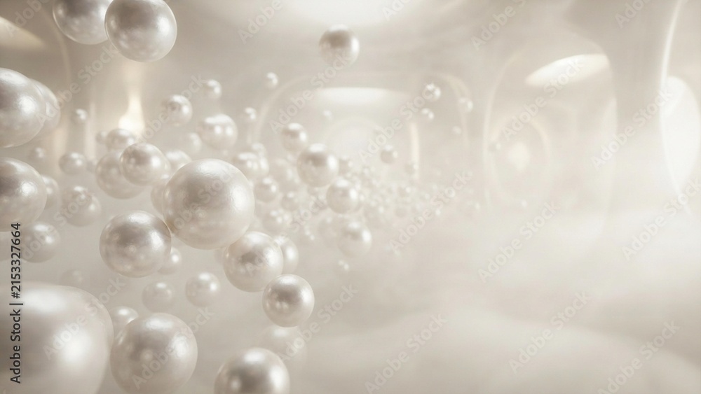 Fototapeta premium floating pearl spheres disappearing gradually into soft volumetric mist 