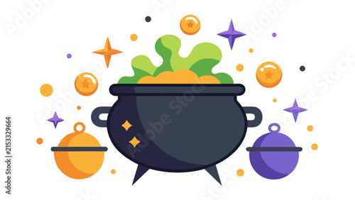 Bild auf Leinwand Simple trending illustration of a magic cauldron with bubbling potion popular mi