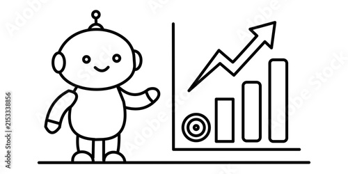 Cute robot showing a rising business growth graph
