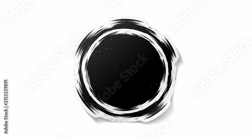 Abstract black circle with a rough white brush stroke border, creating a distressed graphic design element.