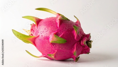 Fresh Dragon Fruit with Water Droplets on White Background Highlighting Vibrant Colors and Unique Texture