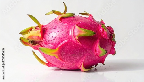 Fresh Dragon Fruit with Water Droplets on White Background Highlighting Vibrant Colors and Unique Texture