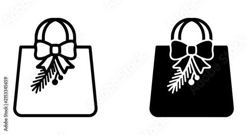 Christmas Gift Bag Icons, Festive Shopping Tote Vector Set, Holiday Present Packaging Graphics