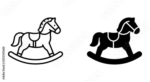 Rocking Horse Icon Set, Classic Toy Silhouette, Vintage Childhood Symbol, Vector Graphics