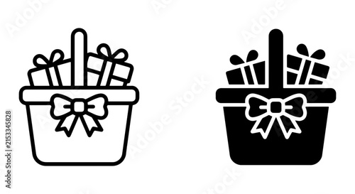 Gift Basket Icons, Present Container Vector Set, Holiday Shopping Symbols, Celebration Delivery
