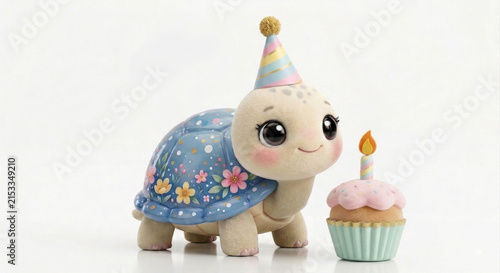 Tortuga de peluche con cupckae y vela de cumpleaños