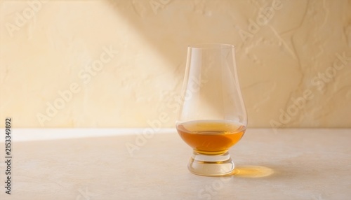 Premium Amber Whisky in Tulip Tasting Glass with Soft Side Light