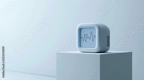 White sound level meter or music equalizer device for audio analysis and recording in modern studio environments.