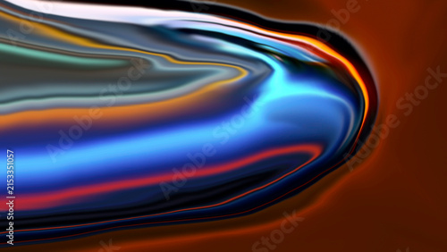 Konstfotografi Abstract liquid metal swirl in vibrant blue, orange, and black, creating a futuristic and dynamic wallpaper