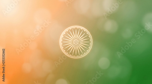Indian Flag Colors Bokeh Background with Ashoka Chakra for Republic Day