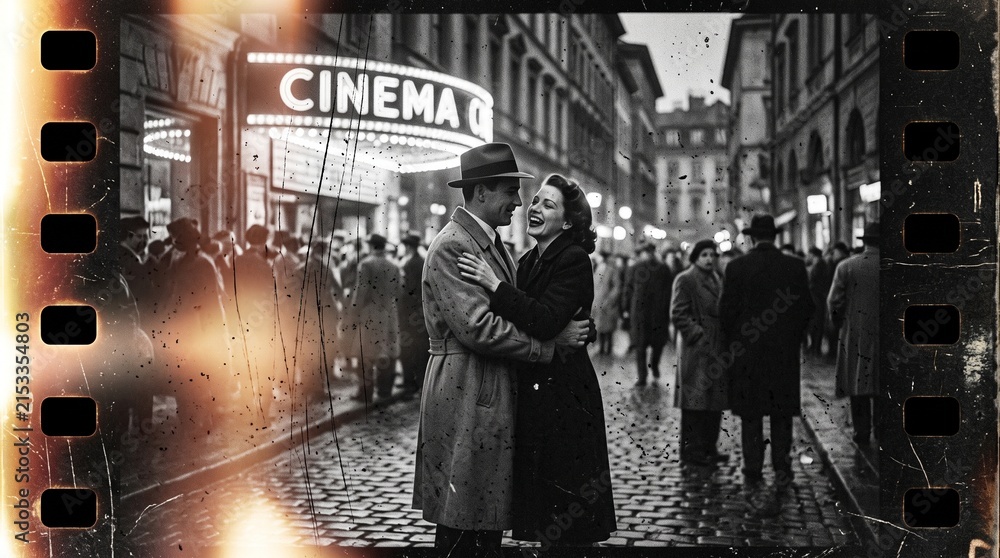 Fototapeta premium Old film texture with scratches, noise and light leaks. Realistic transparent overlay film texture in black-white, dust and grain. Distressed retro movie or photo negative effect of cinema nostalgia