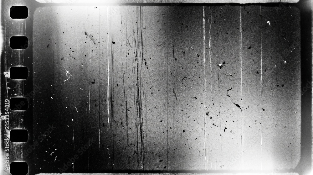 Fototapeta premium Old film texture with scratches, noise and light leaks. Realistic transparent overlay film texture in black-white, dust and grain. Distressed retro movie or photo negative effect of cinema nostalgia