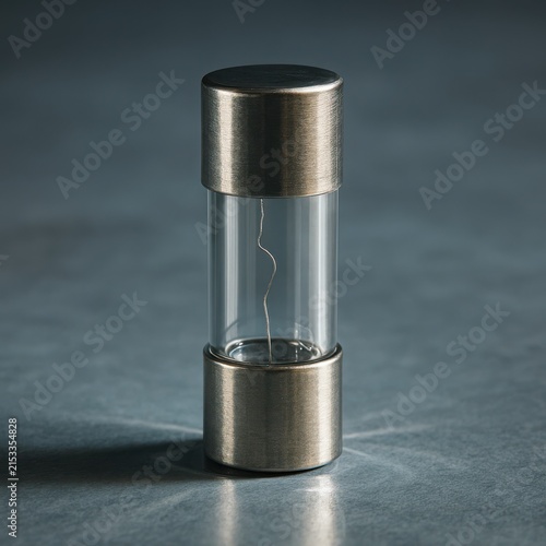 Detailed render of a transparent fuse tube revealing its thin fusible link