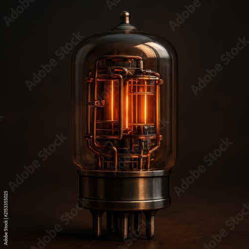 Detailed visual representation of an illuminated electronic vacuum tube for audio equipment