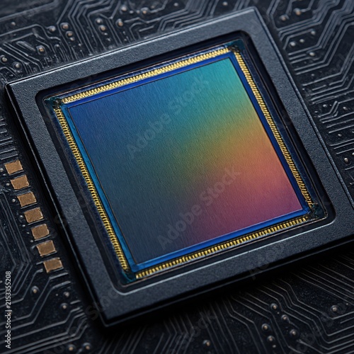Modern semiconductor image sensor chip with light sensitive micro pixel matrix for photography