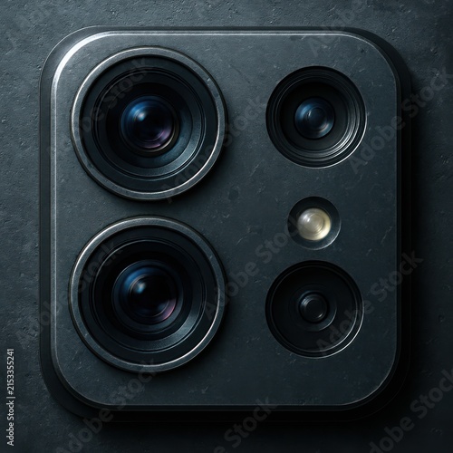 Modern camera lens module mounted on an electronic circuit chip surface render