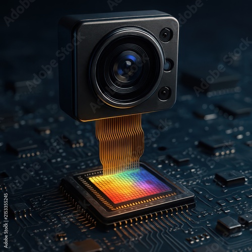 Close up view of a compact smartphone multi lens camera optical component module