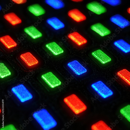 Vibrant red green blue subpixel matrix displaying light emitting elements of a digital screen
