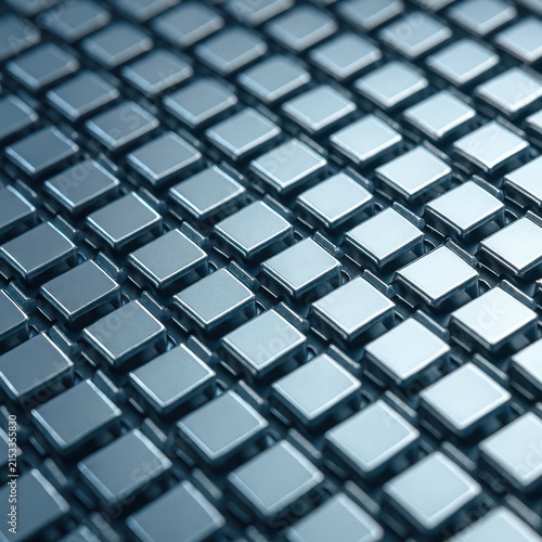 Organized array of square metallic microchip components during electronic surface mount manufacturing process