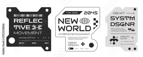 Technology future frame HUD y2k style. Streetwear label concept shape design template.