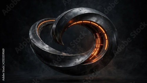 Futuristic Sci-Fi Abstract Torus Ring with Glowing Orange Energy Core.
