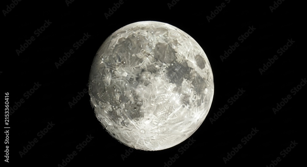 Obraz premium Full moon isolated on a solid black background.