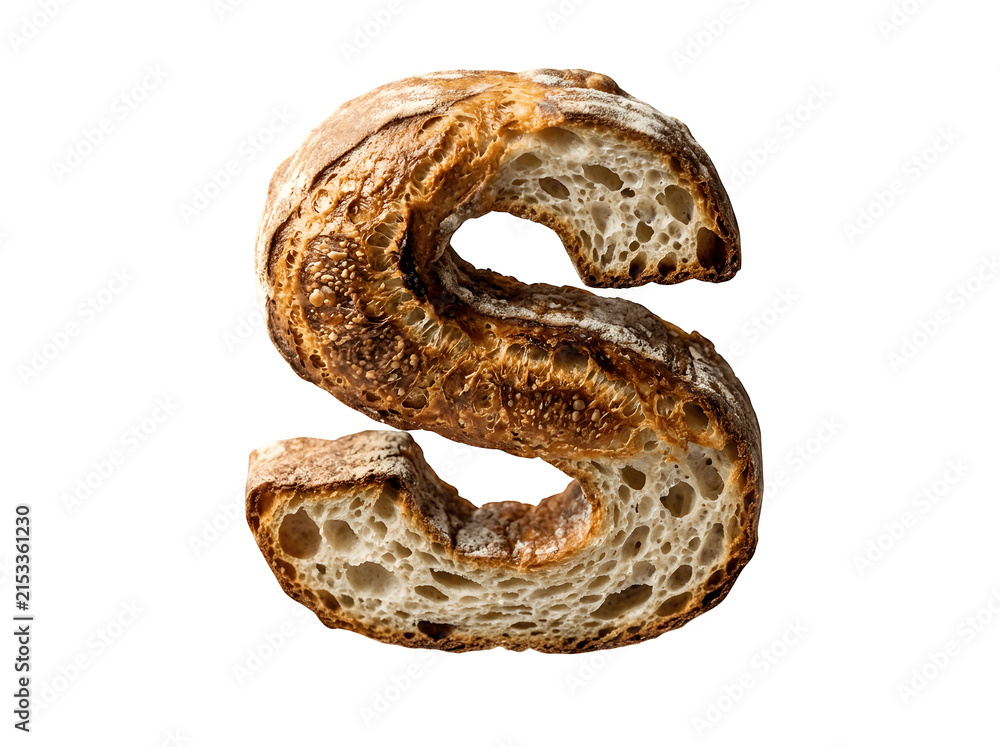 Fototapeta premium Letter s shaped bread isolated on transparent background