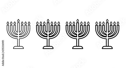 Hanukkah Menorah Icons, Jewish Holiday Candle Holders, Festive Celebration Symbols, Vector Graphics