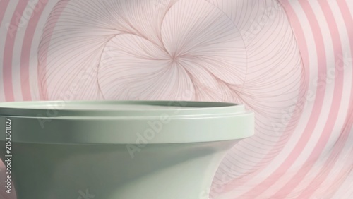 Minimalist Pedestal Stage with Abstract Swirl Background.