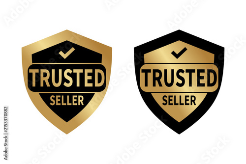Trusted Seller Logo, Trusted Seller Label for product packaging design, badge, sticker, symbol, emblem, stamp, banner, shield, sign, circle, black, line, flat vector, isolated illustration.