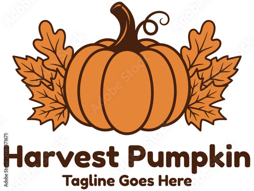 A stylized orange pumpkin icon with autumn leaves.