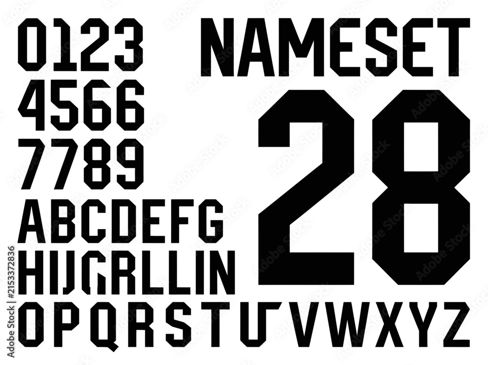 Obraz premium Athletic block alphabet and numbers for sports jersey customization