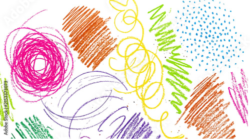 Vibrant artistic vector illustration featuring colorful hand drawn crayon scribbles and messy abstract creative shapes