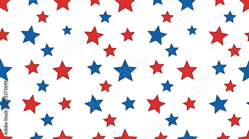Seamless pattern of red and blue patriotic stars on white background for holidays.