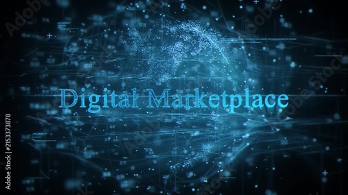 Digital Marketplace concept with digital globe hud interface and global marketing network