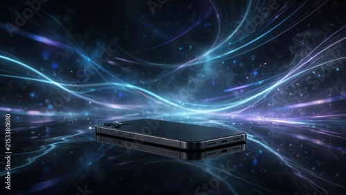 Futuristic Smartphone Displaying Abstract Digital Energy Waves.