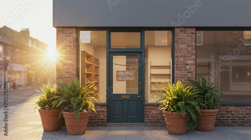 Small Business Storefront with Open for Business Sign
