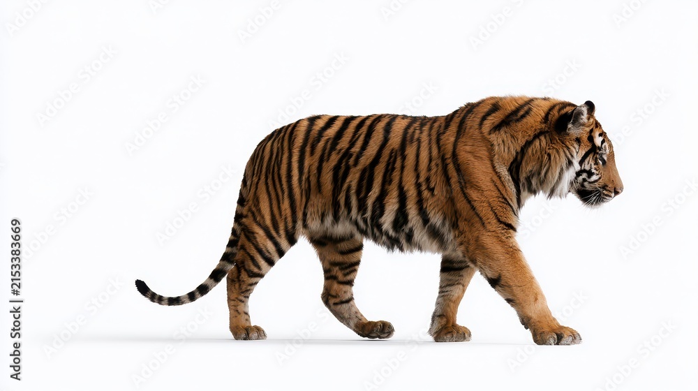 Obraz premium Minimal studio shot of a tiger walking away with soft lighting